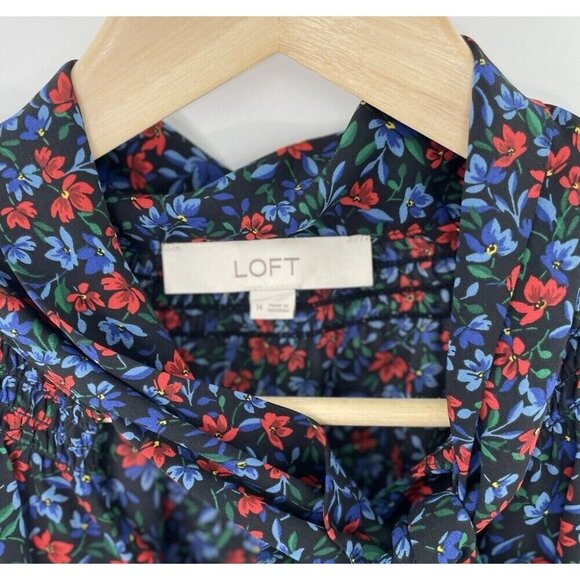 LOFT Women’s Navy Blue Floral Tie Beck Chiffon Sleeveless Blouse Boho‎ Sz M - Picture 6 of 8